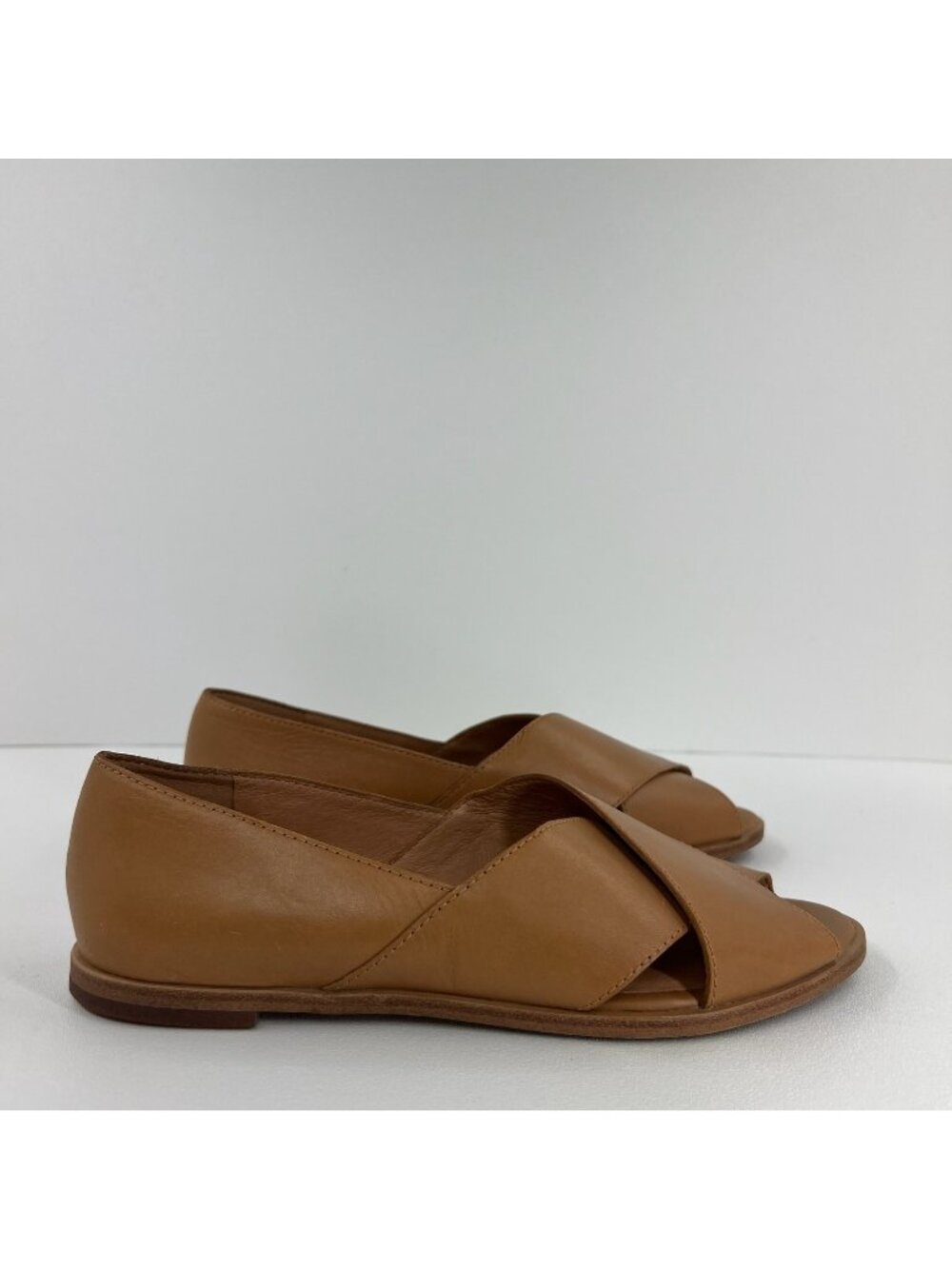 Madewell Blaine Crisscross Flat Shoes Womens 6.5 Peep Toe Slip On Leather Brown